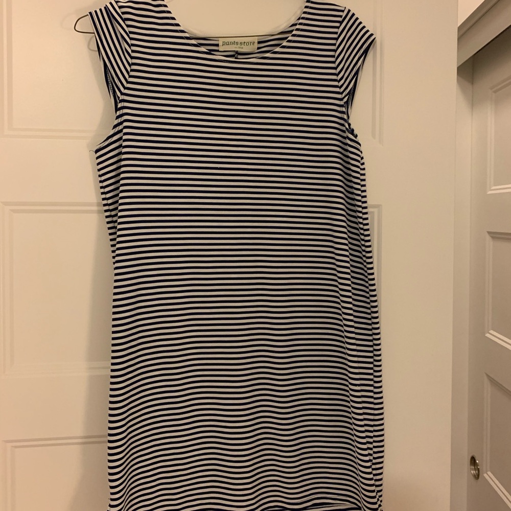 Blue and white striped dress
